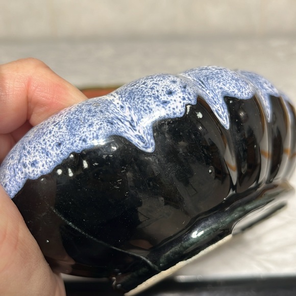 Set of 2 vintage drip glaze oval planters pink/ green  and blue/black - Picture 12 of 12